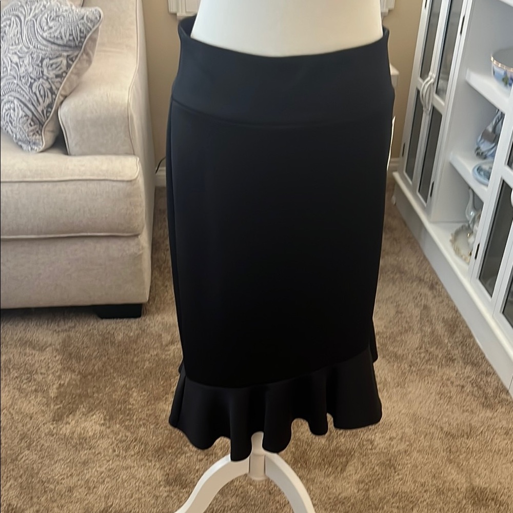 Thalia Sodi Black Ruffled Midi Pencil Skirt